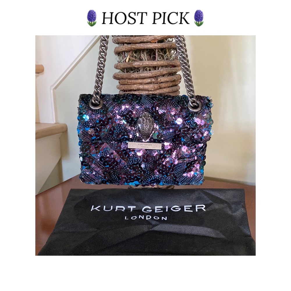 KURT GEIGER LONDON sequin mini Kensington bag. Blue.